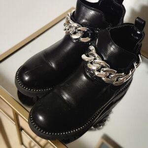 Black Ankle Boots with Silver Chain